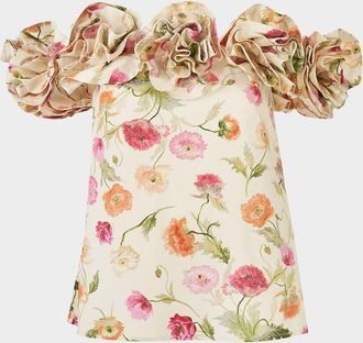 Carolina Herrera Rose Off-The-Shoulder Floral Cotton Top