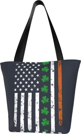 AOOEDM Irish Usa Flag Reusable Grocery Bag Shopping Bag Casual Shoulder Bag Handbag for Men Women ECO Market Bag Beach Bag Travel Totes