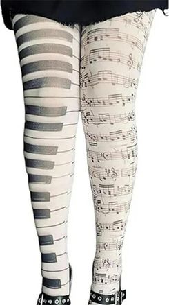 Generic Women Y2K Piano Patterned Stockings Musical Note Print Sheer Hosiery Stretchy Tights Sexy High Elasticity Gothic Style Piano Key Stockings for All-Day