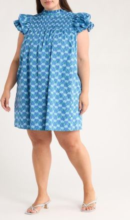 Sugarlips Driftwood Floral Ruffle Shift Dress in Blue-Green at Nordstrom, Size 3 X