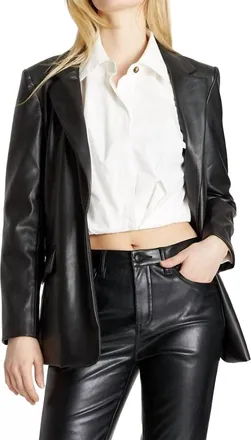 OAT New Yor Slim Boyfriend Blazer In Black/vegan Leather