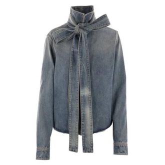 Loewe Washed Cotton Denim Bow Shirt, Brand Size 38 ( US Size 6 )