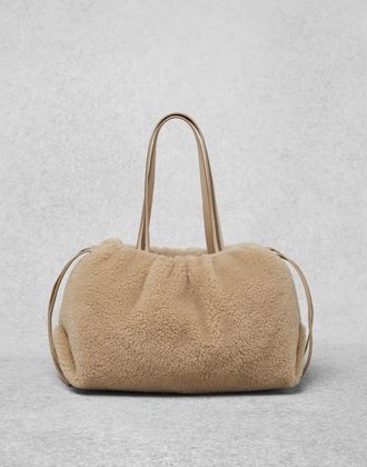 Brunello Cucinelli Beige Shearling Tote Bag