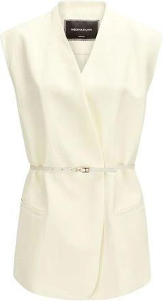 Fabiana Filippi V-hals Geklede Gilet - Dames - Gillet - Beige - 2XS - Linnen - Kostuums