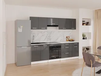 Vente-Unique Complete Kitchen - With 240 Cm Worktop - Gloss Grey & White