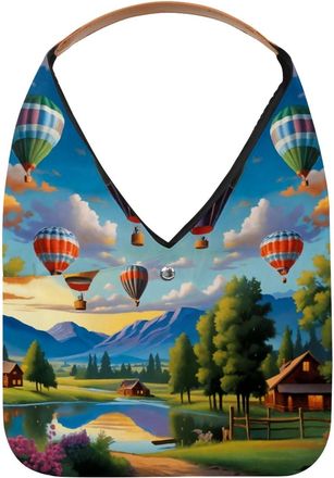 Generic Hot Air Balloons Landscape Reusable Lightweight Grocery Bags - Foldable Into Compact Pouch, Washable & Sturdy, Multipurpose for Shopping and Travel