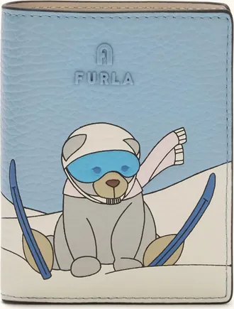 Furla Camelia Compact Wallet S Toni Carta Da Zucchero Eracle Grained Calf Leather With Orso Sci Print Woman