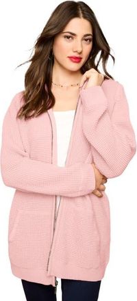 Roaman's Plus Size Waffle Knit Zip Front Relaxed Hoodie in Soft Blush at Nordstrom, Size Medium