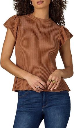 Wit & Wisdom Flutter Sleeve Rib Top in Pecan at Nordstrom, Size X-Small