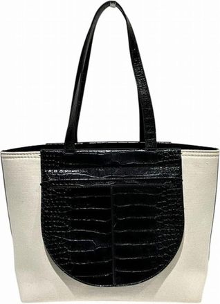 Tod's Beige Black Canvas Leather Tote Bag (Pre-Owned)
