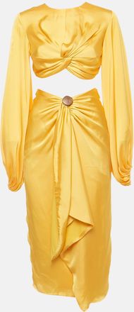 Andrea Iyamah Yellow Satin Draped Behati Crop Top And Skirt Set