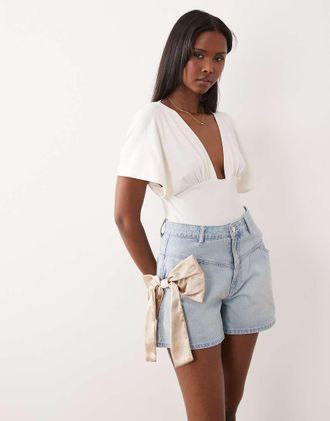 Asos Pantaloncini a vita alta morbidi blu con fiocco 3D