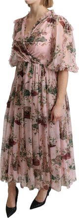Dolce & Gabbana Womens Pink Bengal Cat Print A-Line Maxi Silk Dress