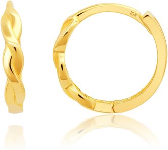 MAX + STONE Solid 10k Yellow Gold Hoop Earrings with Hidden Hinged Back 10 mm (0.39 inches)