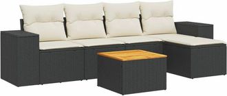 vidaXL Set De Sof&aacute;s De Jard&iacute;n 6 Piezas Y Cojines Rat&aacute;n Sint&eacute;tico Negro Vidaxl