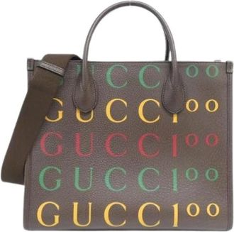 Gucci Pre-owned Tote Bags, male, Brown, Size: ONE SIZE Pre-owned Gucci100 Leather Bag