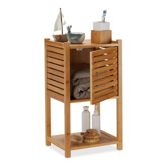 Relaxdays Relaxdays C&oacute;moda Ba&ntilde;o, Tres Estantes, Una Puerta, Mueble Almacenaje Toallas, Bamb&uacute;, 62,5 X 35 X 29 Cm, 1 Ud. Marr&oacute;n