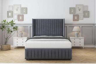 Comfort Beds Chester Plush Divan Base No Drawers - 54 Wingback-Footboard in Dark Grey | Size: Single