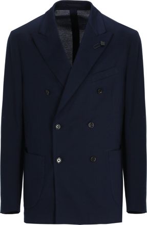 Lardini Blue Cotton Double-Breasted Blazer