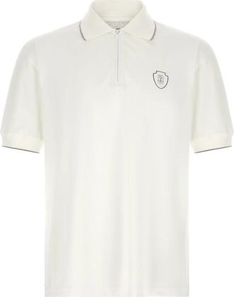 Brunello Cucinelli Techno piqu&eacute; poloshirt met halve rits - Heren - Polos - Wit - S - Polyester - Tops