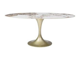 VENTE-UNIQUE.COM Mesa de comedor cer&aacute;mica blanco, dorado