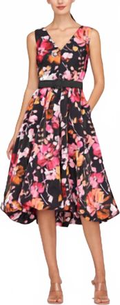 Kay Unger Floral Midi Dress In Saffron/black
