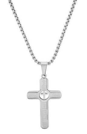 HMY Jewelry Mens Lords Prayer Cross Pendant Necklace in Silver at Nordstrom Rack
