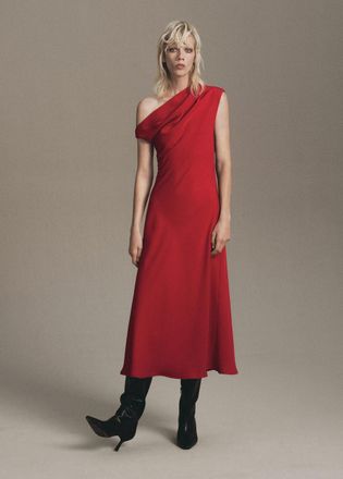 Mango Vestito svasato collo asimmetrico rosso - Donna - XS - MANGO