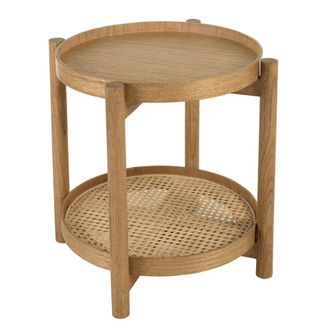 Macabane Mesa auxiliar de mindi de 45,5 cm con estante de rat&aacute;n natural