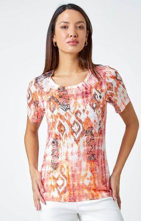 Roman Burnout Aztec Print Diamante Top