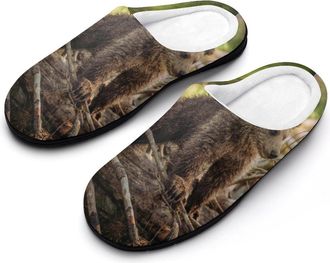 Generic Bear with Brown Wood Mens Slippers House Slipper Anti-skid Sole Indoor Shoes Outdoor Comfort Cotton