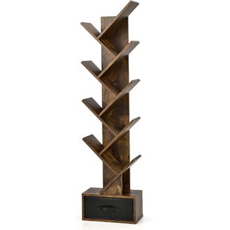 Giantex Estanter&iacute;as de 10 niveles con armario de madera marr&oacute;n 38x21x149,5cm