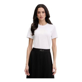 Karl Lagerfeld Tops, Dames, Wit, XL, Katoen, Katoenen T-shirt met ronde hals en scriptlogo