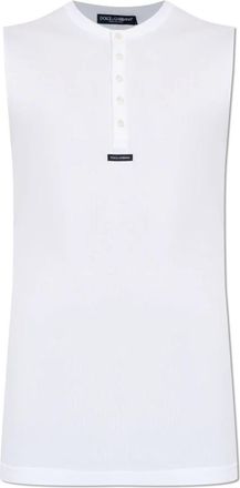 Dolce & Gabbana Ribgebreide Top met Logo - Heren - Tops zonder mouwen - Wit - L - Katoen - Tops