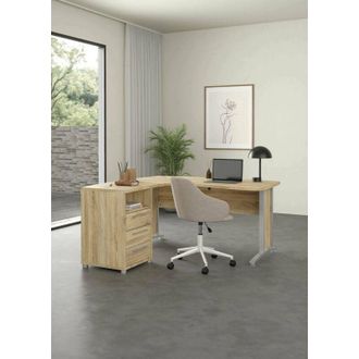 Dmora Dmora - Escritorio Estong, Escritorio Multiusos, Mesa De Oficina Para Pc, El Plan De Trabajo, 159x150 H75 Cm, Gris Y Roble