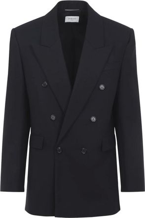 Saint Laurent Blazers, male, Blue, M, Double-Breasted Wool Jacket