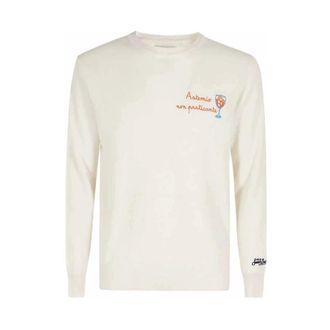 MC2 Saint Barth Round-neck Knitwear, male, Beige, Size: 2XL White Sweater with Astemio Embroidery