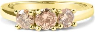 House of Brilliance 10K Yellow Gold 1.00 Cttw Champagne Diamond 3-Stone Band Ring at Nordstrom, Size 8