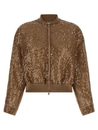 Brunello Cucinelli Brown Silk Womens Cardigan
