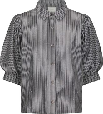 Neo Noir Klassiek Gestreept Shirt - Dames - Overhemden - Grijs - L - Katoen - Overhemden