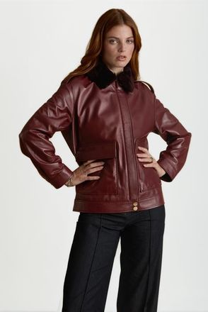 FURNIQ Alma Leather Jacket in Burgundy at Nordstrom, Size Xx-Large