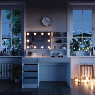 Vicco Tocador Sherry, Blanco, 145 Cm Con Iluminaci&oacute;n Led Y Estante Con Espejo