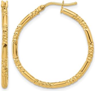 Diamond2Deal 14K Yellow Gold Textured Round Shape Hoop Earrings 30 mm