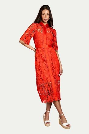 Coast Lace Short Sleeve Shirt Dress in Flame Red at Nordstrom, Size 14