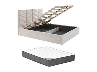 Vente-Unique Canap&eacute; abatible 160 x 200 cm - Tela texturizada - Crema + Colch&oacute;n - JUSTANI