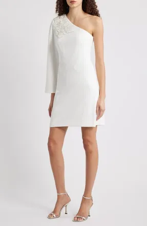 Vince Camuto One-Shoulder Scuba Cocktail Dress in Ivory at Nordstrom, Size 16