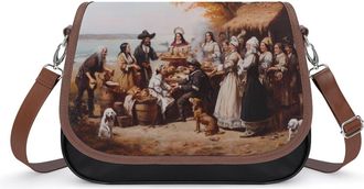 Generic First Thanksgiving Dinner Crossbody Bag Womens Handbag PU Message Bags Shoulder Purse with Adjustable Strap