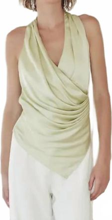 FORE COLLECTION V-Neck Wrap Halter Neck Top In Light Sage