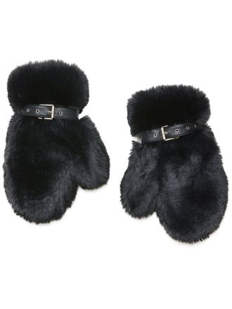 Acne Studios fluffy buckle mittens - unisex - Polyester/Cotton - S - Black