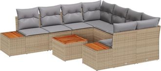 vidaXL Garden Sofa Set with Cushion 9 pcs Beige Poly rattan Vidaxl